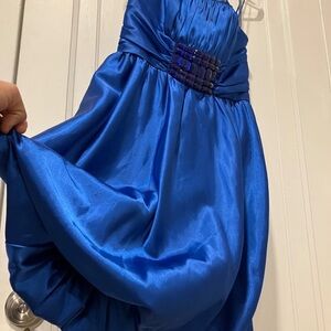 Blue Strapless Ruched Mini Sundress